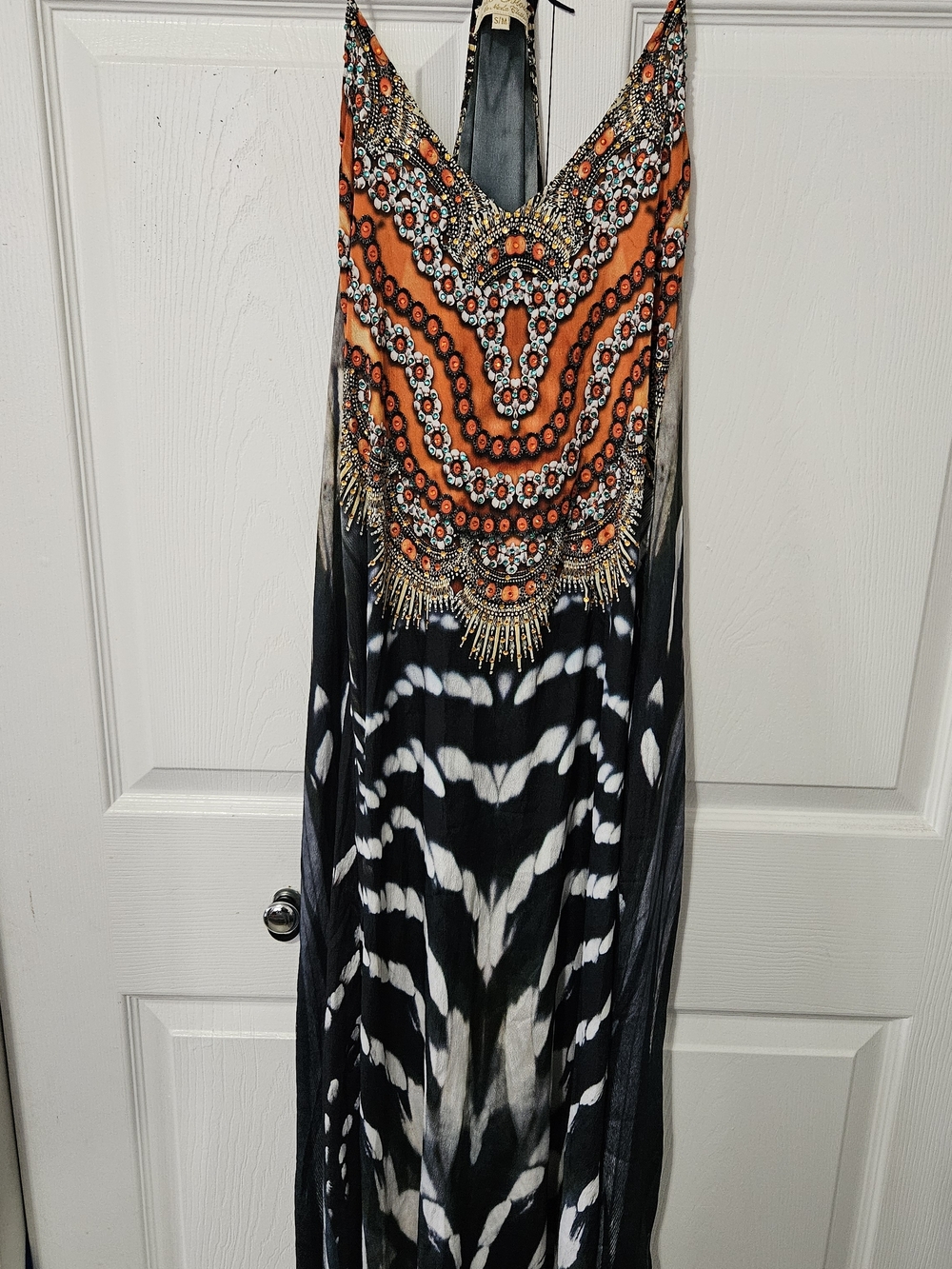 Orange, Black & White Beaded Maxi Dress